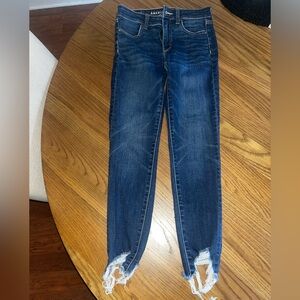 American Eagle Outfitters Dark Blue Skinny Jeans with Frayed Hem